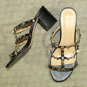 Catherine Malandrino Women's 7.5 Studded Black 2.5" Block Heeled Shoes